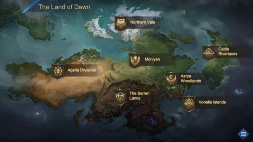 Peta wilayah Land of Dawn di Mobile Legends