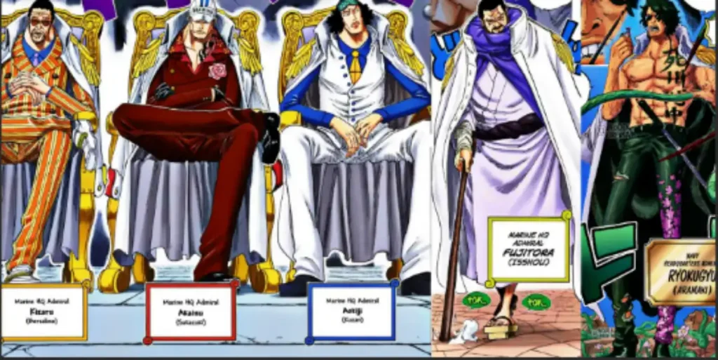Akainu, Kizaru, Fujitora, dan Ryokugyu