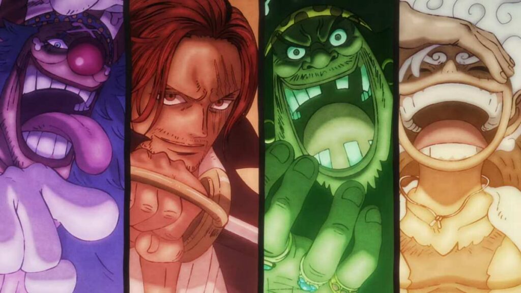 Karakter One Piece Shanks, Blackbeard, Buggy, dan Luffy